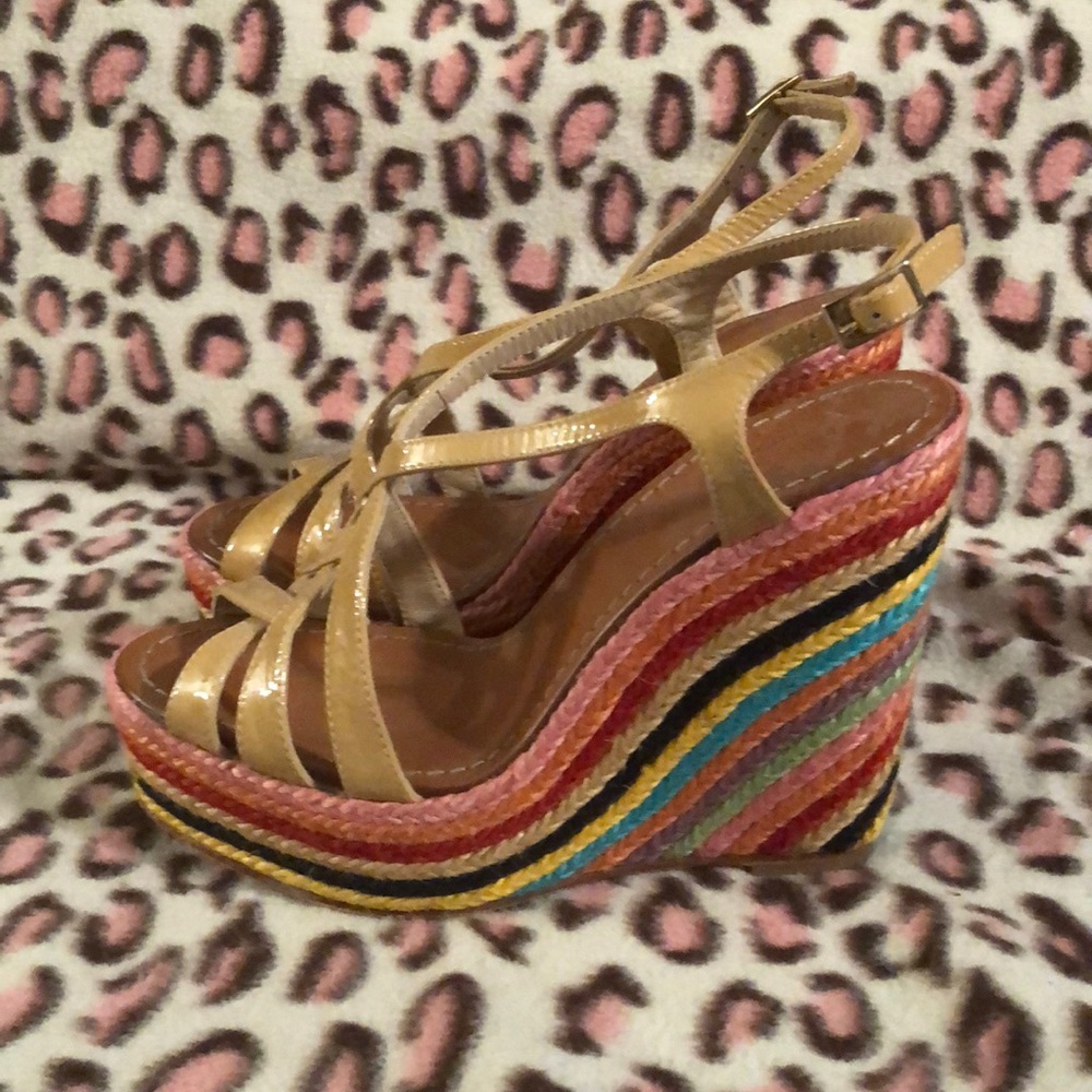 kate spade Multi-Color Espadrille Wedge Sandals with Tan Straps